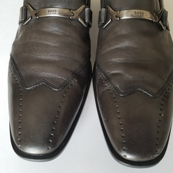 HUGO BOSS- Men’s Leather Loafer Slip-on Dress Shoe Pewter/Gray US 7.5 UK 6.5 - Picture 5 of 16
